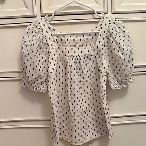 LOFT Cream and Black Polka Dot Blouse